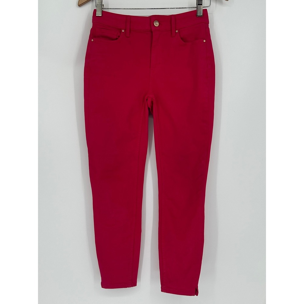 White House Black Market The Skinny High Rise Pink Jeans Sz 0 Ankle Slit Magenta